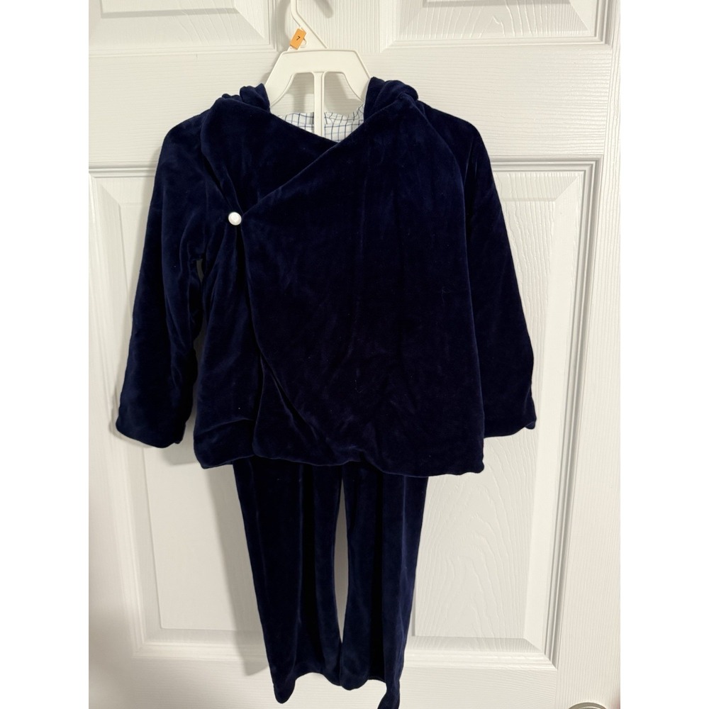 Ralph Lauren Navy Blue Velour Lounge Set 2 Piece Cross Wrap Jacket Pants 24M
